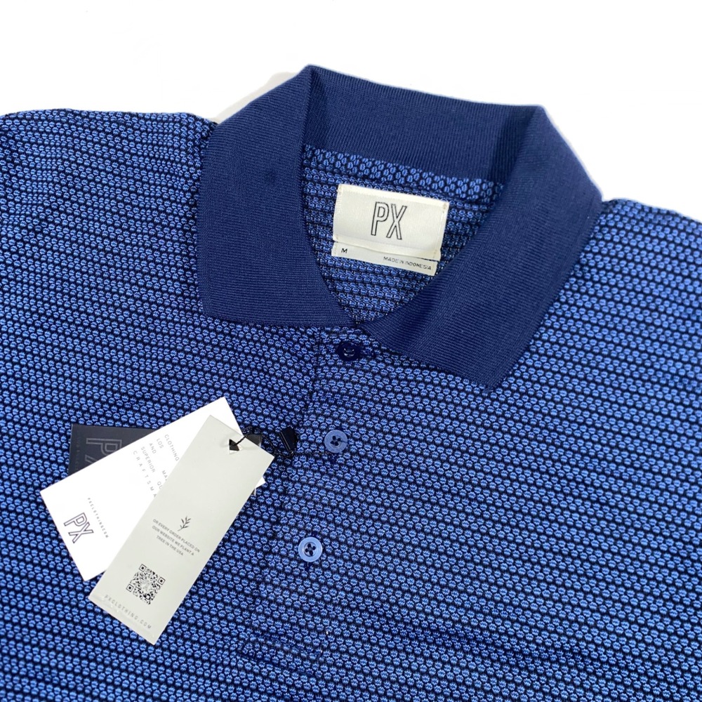 PX Clothing Mens Blue Textured Knit Short Sleeve Polo Shirt Medium BB212